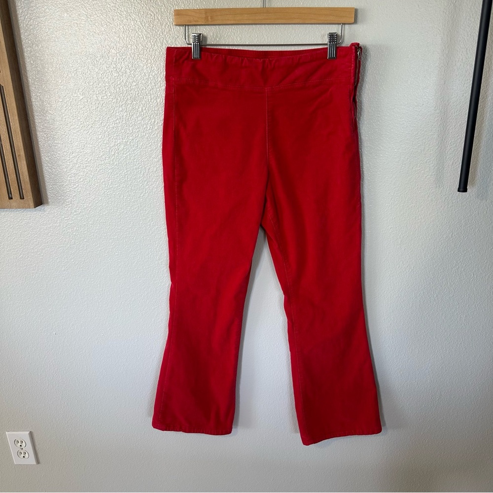 Free People In My Feelings Red Velvet Crop Slim Flare Side Zip Pant, Small